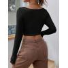 imageSHENHE Womens Twist Front Split Sweetheart Neck Asymmetrical Top Long Sleeve Sexy Crop TeeBlack