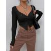 imageSHENHE Womens Twist Front Split Sweetheart Neck Asymmetrical Top Long Sleeve Sexy Crop TeeBlack