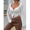 imageSHENHE Womens Twist Front Split Sweetheart Neck Asymmetrical Top Long Sleeve Sexy Crop TeeWhite