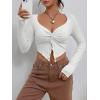 imageSHENHE Womens Twist Front Split Sweetheart Neck Asymmetrical Top Long Sleeve Sexy Crop TeeWhite