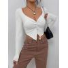 imageSHENHE Womens Twist Front Split Sweetheart Neck Asymmetrical Top Long Sleeve Sexy Crop TeeWhite