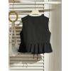imageSHENHE Womens Y2k Tie Front Denim Vest V Neck Ruffle Hem Sleeveless Peplum Jean Top ShirtBlack