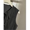 imageSHENHE Womens Y2k Tie Front Denim Vest V Neck Ruffle Hem Sleeveless Peplum Jean Top ShirtBlack