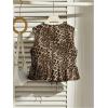 imageSHENHE Womens Y2k Tie Front Denim Vest V Neck Ruffle Hem Sleeveless Peplum Jean Top ShirtLeopard Brown