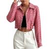imageSHENHE Womens Cropped Bomber Jacket Houndstooth Button Down Crop Plaid Shacket JacketRed