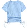 imageSHENHE Womens Drawstring Shirt Ribbed Crop Top Short Sleeve Ruched TeeLight Blue