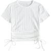 imageSHENHE Womens Drawstring Shirt Ribbed Crop Top Short Sleeve Ruched TeeWhite