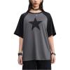imageSHENHE Womens Graphic Half Sleeve Drop Shoulder Crewneck Oversized T Shirt TopsStar Black Grey