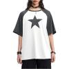imageSHENHE Womens Graphic Half Sleeve Drop Shoulder Crewneck Oversized T Shirt TopsStar Grey White