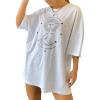 imageSHENHE Womens Graphic Half Sleeve Drop Shoulder Crewneck Oversized T Shirt TopsWhite