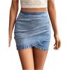 imageSHENHE Womens High Waisted Asymmetrical Wrap Bodycon Denim Mini SkirtLight Wash