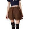 imageSHENHE Womens High Waisted Mushroom Embroidery Wide Leg Roll Up Hem Loose ShortsBrown