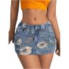 imageSHENHE Womens Low Rise Denim Mini Skirt Sexy Bodycon Jean Skirt with PocketsBlue and Flower