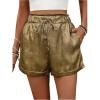 imageSHENHE Womens Shiny Wide Leg Shorts Elastic Waist Tie Front Summer Paperbag ShortsDark Gold