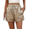 imageSHENHE Womens Shiny Wide Leg Shorts Elastic Waist Tie Front Summer Paperbag ShortsGold