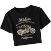 imageSHENHE Womens Short Sleeve Crewneck Crop Tops Motorcycle Letter Graphic Tee T ShirtsBlack