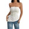 imageSHENHE Womens Strapless Ruched Tube Top Asymmetrical Side Slit Hem Fitted Bandeau Tank TopApricot
