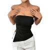 imageSHENHE Womens Strapless Ruched Tube Top Asymmetrical Side Slit Hem Fitted Bandeau Tank TopBlack