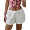 imageSHENHE Womens Striped Low Rise Shorts Drawstring Tie Button Front Summer Casual Mini ShortsPlain White