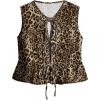 imageSHENHE Womens Y2k Tie Front Denim Vest V Neck Ruffle Hem Sleeveless Peplum Jean Top ShirtLeopard Brown