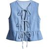 imageSHENHE Womens Y2k Tie Front Denim Vest V Neck Ruffle Hem Sleeveless Peplum Jean Top ShirtLight Wash Blue