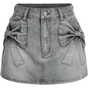 imageSHENHE Womens Denim Mini Skirt Bowknot Straight Jean Skirt Summer Cute Mini SkirtsGrey