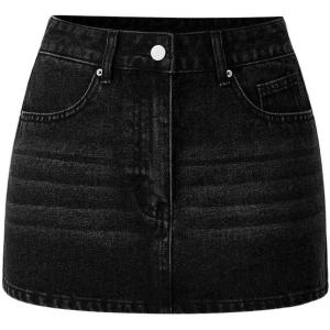 imageSHENHE Womens Denim Mini Skirt Low Rise Button Zip Fly Casual Y2k Mini Jean SkirtBlack