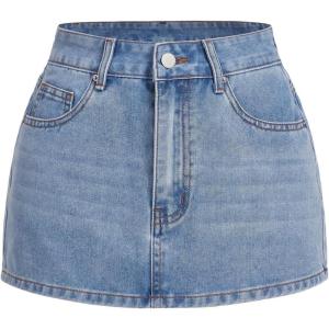 imageSHENHE Womens Denim Mini Skirt Low Rise Button Zip Fly Casual Y2k Mini Jean SkirtBlue