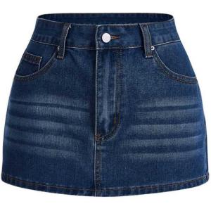 imageSHENHE Womens Denim Mini Skirt Low Rise Button Zip Fly Casual Y2k Mini Jean SkirtBlue B