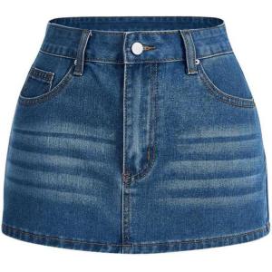 imageSHENHE Womens Denim Mini Skirt Low Rise Button Zip Fly Casual Y2k Mini Jean SkirtBlue a