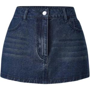 imageSHENHE Womens Denim Mini Skirt Low Rise Button Zip Fly Casual Y2k Mini Jean SkirtDark Wash