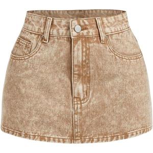 imageSHENHE Womens Denim Mini Skirt Low Rise Button Zip Fly Casual Y2k Mini Jean SkirtKhaki