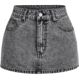imageSHENHE Womens Denim Mini Skirt Low Rise Button Zip Fly Casual Y2k Mini Jean SkirtLight Grey