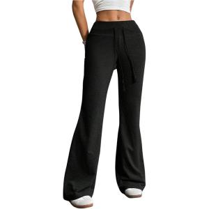 imageSHENHE Womens Drawstring Waist Bell Bottom Flare Leg Sweatpants Sports Causal PantsBlack