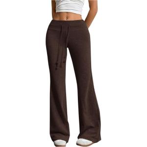 imageSHENHE Womens Drawstring Waist Bell Bottom Flare Leg Sweatpants Sports Causal PantsBrown