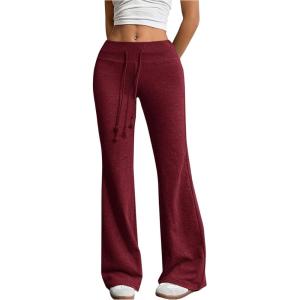 imageSHENHE Womens Drawstring Waist Bell Bottom Flare Leg Sweatpants Sports Causal PantsBurgundy