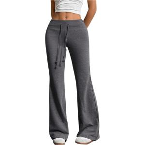 imageSHENHE Womens Drawstring Waist Bell Bottom Flare Leg Sweatpants Sports Causal PantsDark Grey