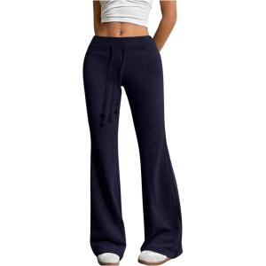 imageSHENHE Womens Drawstring Waist Bell Bottom Flare Leg Sweatpants Sports Causal PantsDeep Blue