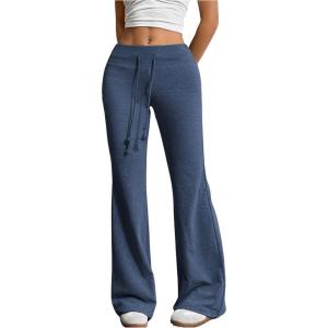 imageSHENHE Womens Drawstring Waist Bell Bottom Flare Leg Sweatpants Sports Causal PantsDusty Blue