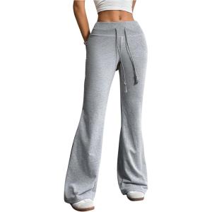 imageSHENHE Womens Drawstring Waist Bell Bottom Flare Leg Sweatpants Sports Causal PantsGrey