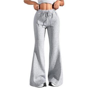 imageSHENHE Womens Drawstring Waist Bell Bottom Flare Leg Sweatpants Sports Causal PantsLight Grey