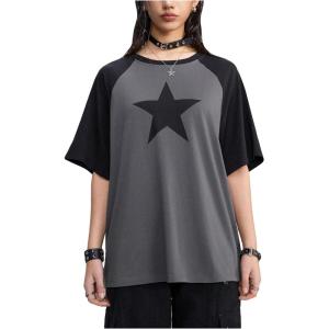 imageSHENHE Womens Graphic Half Sleeve Drop Shoulder Crewneck Oversized T Shirt TopsStar Black Grey