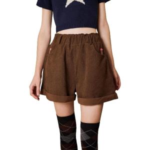 imageSHENHE Womens High Waisted Mushroom Embroidery Wide Leg Roll Up Hem Loose ShortsBrown