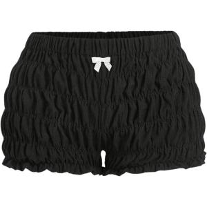 imageSHENHE Womens Low Rise Y2k Shorts Elastic Waist Bloomer Shorts Bow Coquette Mini ShortsBlack