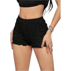 imageSHENHE Womens Mini Shorts Casual Textured Straight Leg Knit Low Elastic Waist Bodycon ShortsBlack