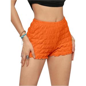 imageSHENHE Womens Mini Shorts Casual Textured Straight Leg Knit Low Elastic Waist Bodycon ShortsOrange