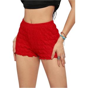 imageSHENHE Womens Mini Shorts Casual Textured Straight Leg Knit Low Elastic Waist Bodycon ShortsRed