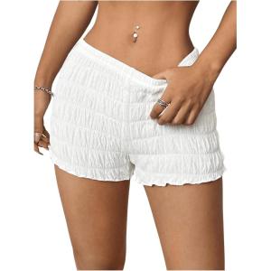imageSHENHE Womens Mini Shorts Casual Textured Straight Leg Knit Low Elastic Waist Bodycon ShortsWhite
