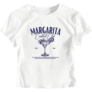imageSHENHE Womens Summer Graphic Crop Tee Crew Neck Short Sleeve Funny Fitted T Shirt TopWhite Margarita Print