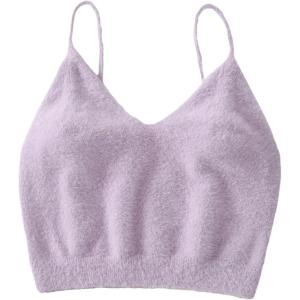 imageSHENHE Womens V Neck Spaghetti Strap Furry Cute Top Fluffy Knit Crop Cami Top TankMauve Purple